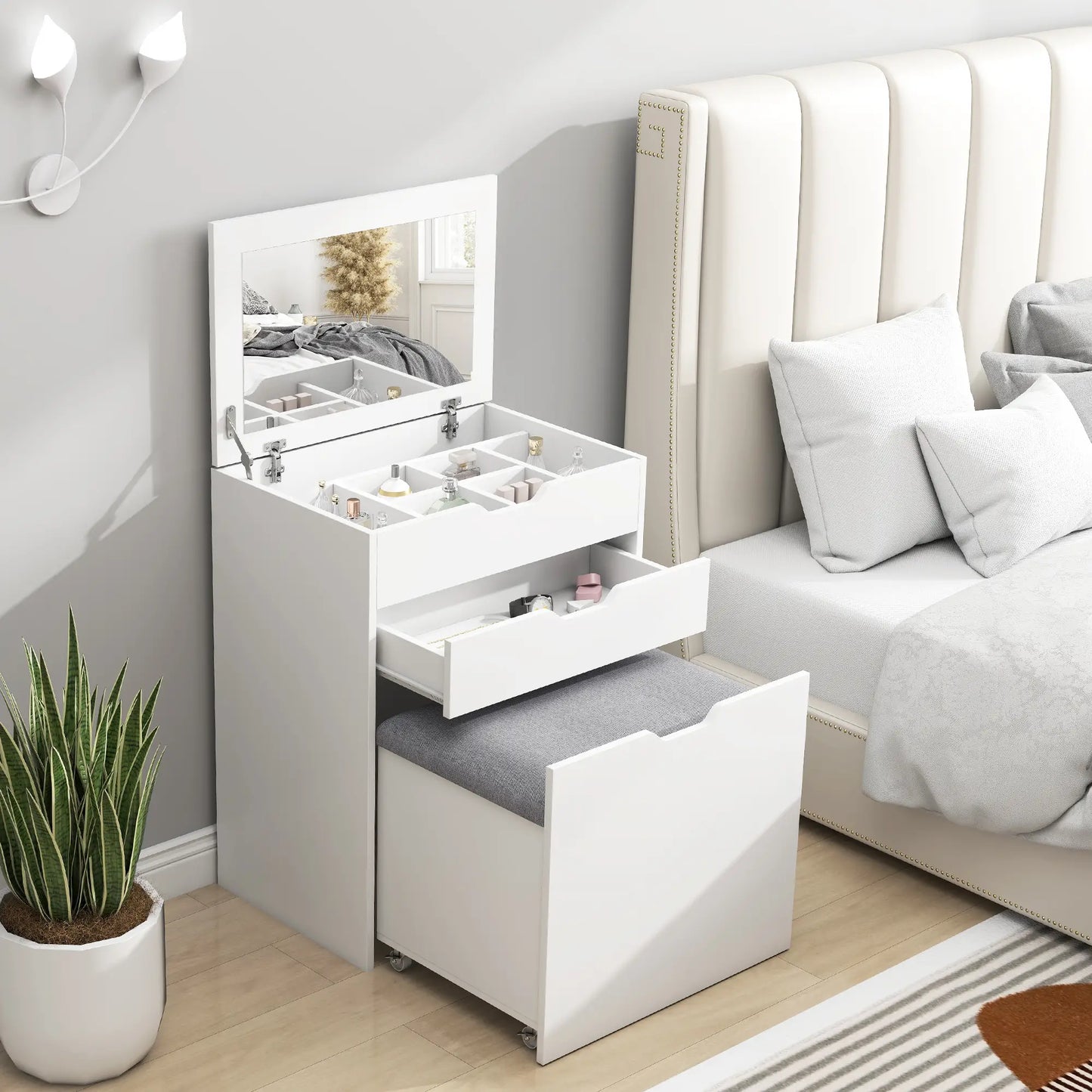 White Vanity Set with Flip Top Mirror, Desk with Stool, Drawer, White Dressing & Vanity Tables at Gallery Canada