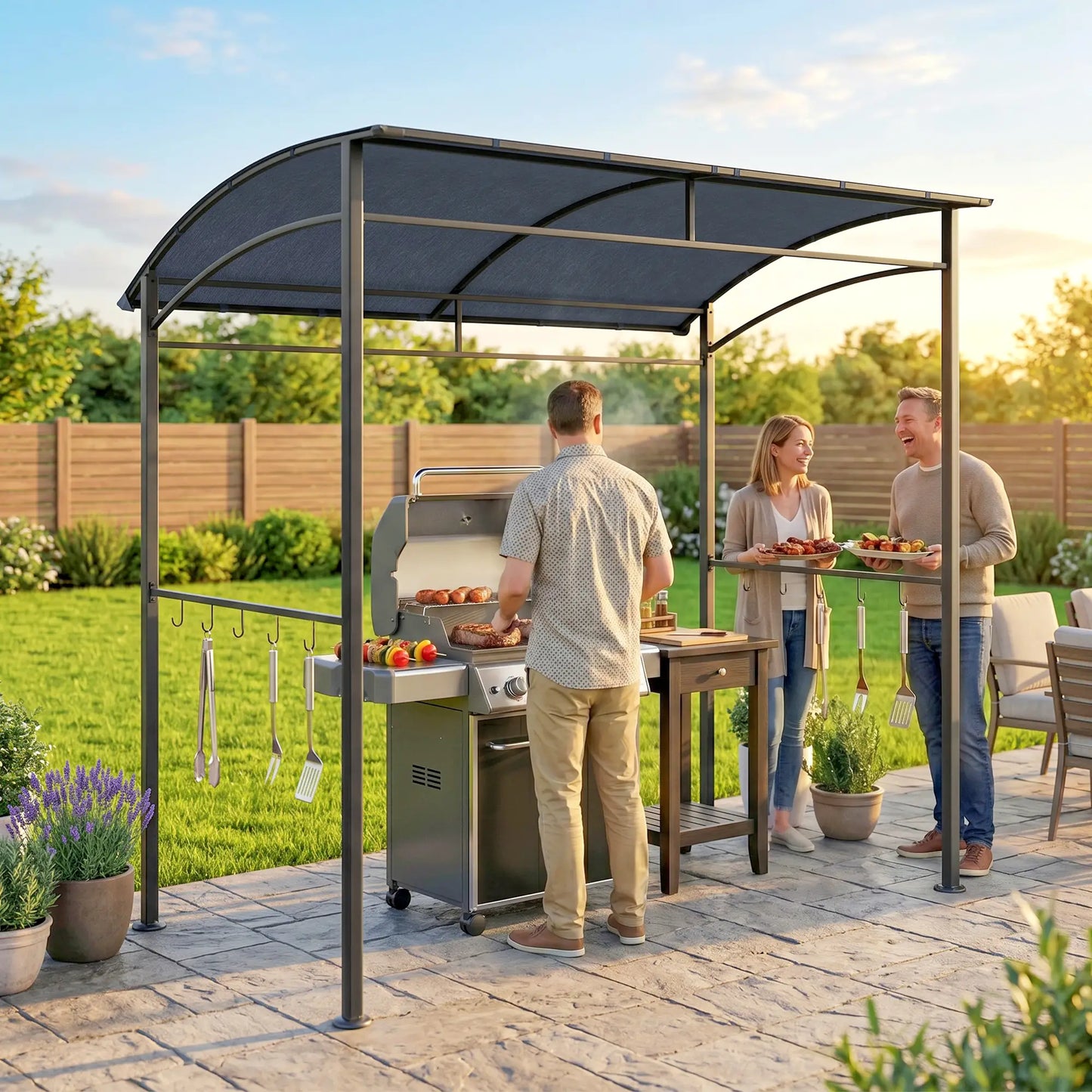 7' x 5' BBQ Grill Gazebo Tent, Steel Frame, Grey BBQ Grill Gazebos at Gallery Canada