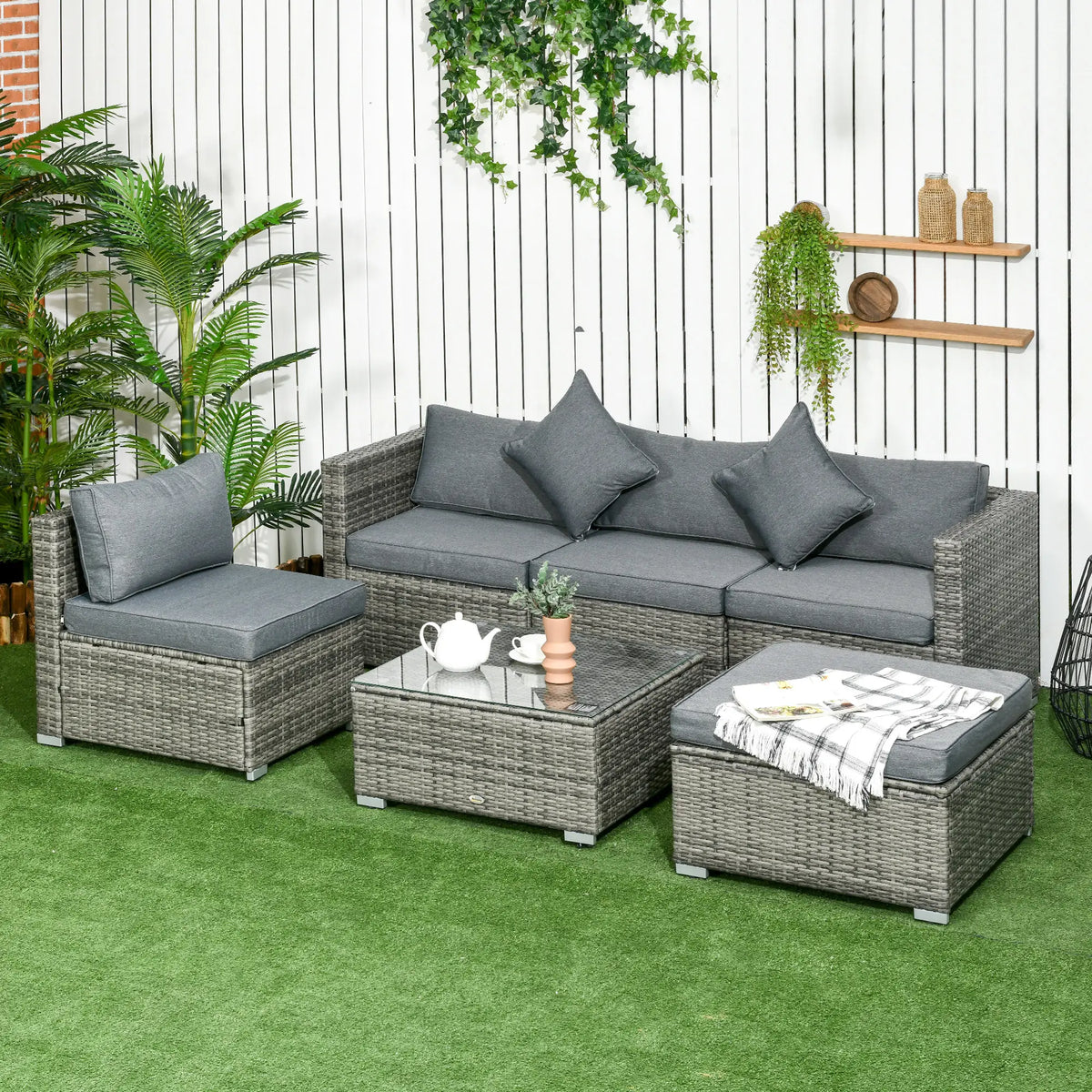 6-Piece Patio Rattan Sofa Set with Cushions, Grey Glass Table, Grey Patio Furniture Sets at Gallery Canada