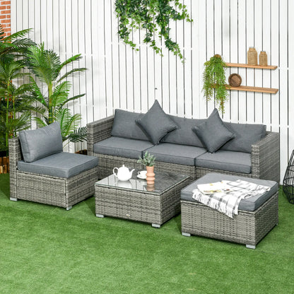 6-Piece Patio Rattan Sofa Set with Cushions, Grey Glass Table, Grey Patio Furniture Sets at Gallery Canada