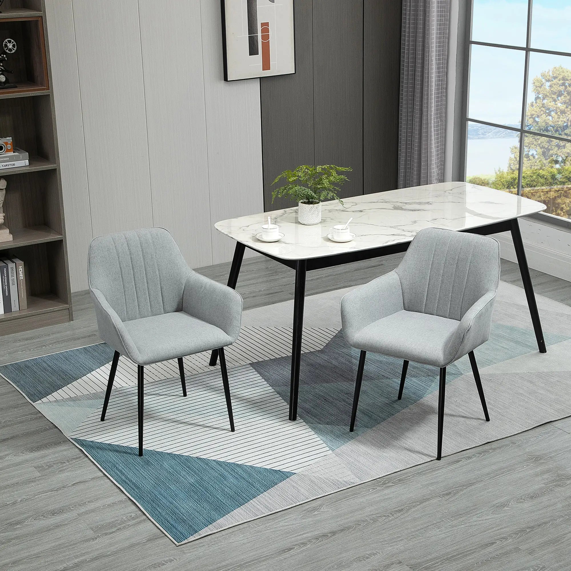 Upholstered Linen Dining Chairs, Set of 2, Metal Legs, Light Grey Bar Stools at Gallery Canada
