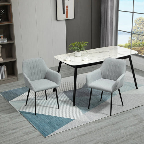 Upholstered Linen Dining Chairs, Set of 2, Metal Legs, Light Grey