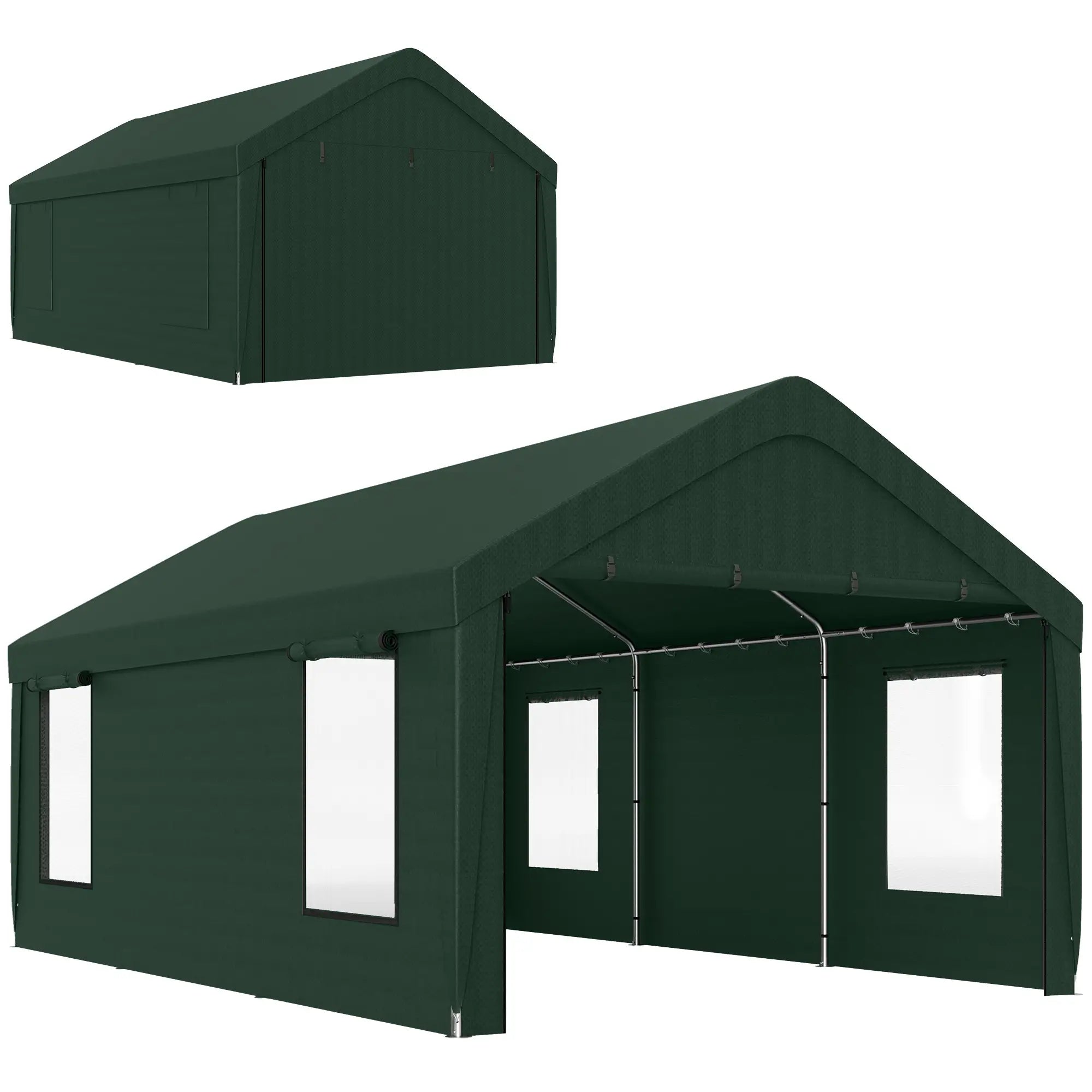 12 x 20ft Carport, 2 Roll-Up Doors, 4 Windows, Dark Green Car Shelters at Gallery Canada