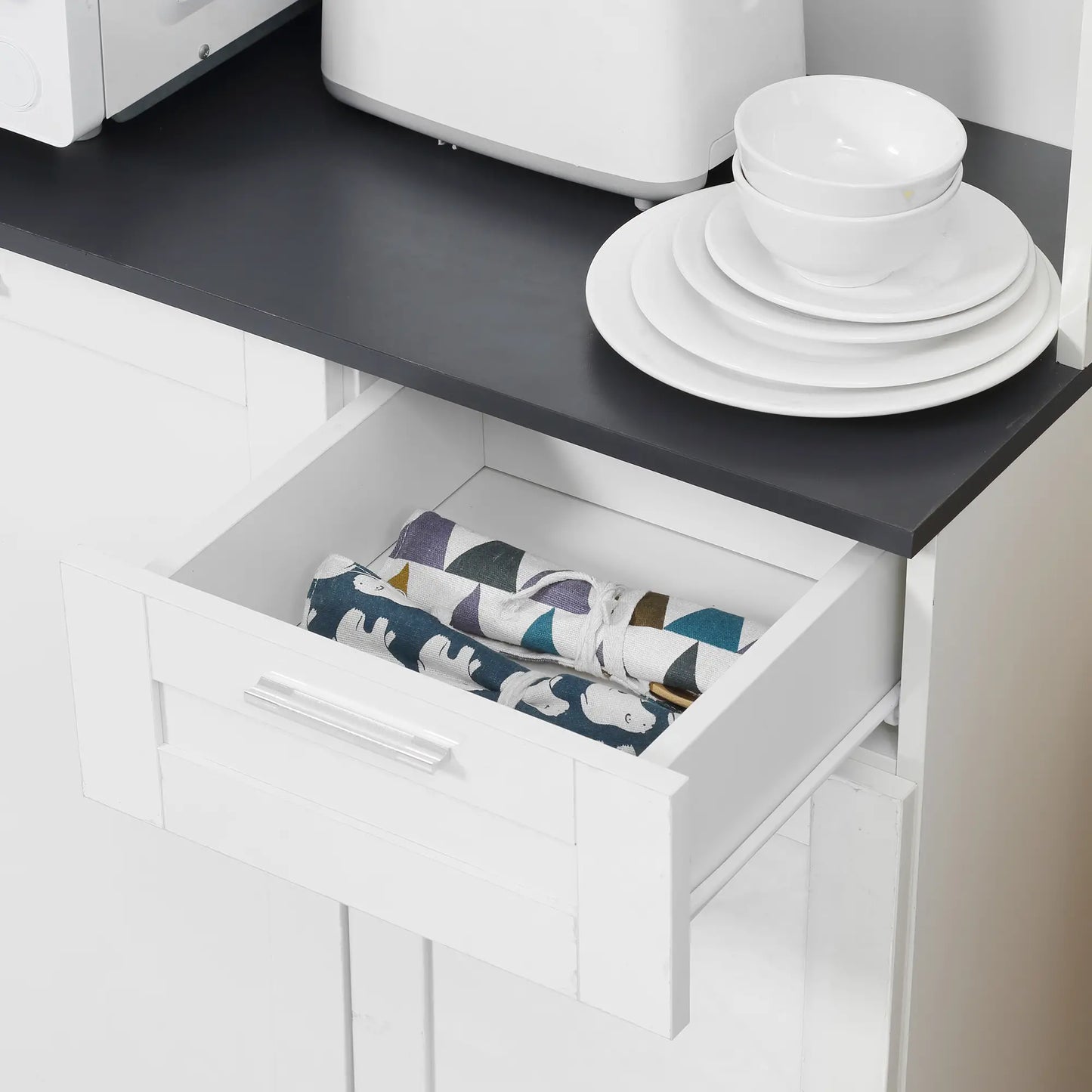71" Kitchen Pantry Cabinet, Storage Buffet with Hutch, Adjustable Shelves, High Gloss White, White Kitchen Pantry Cabinets at Gallery Canada