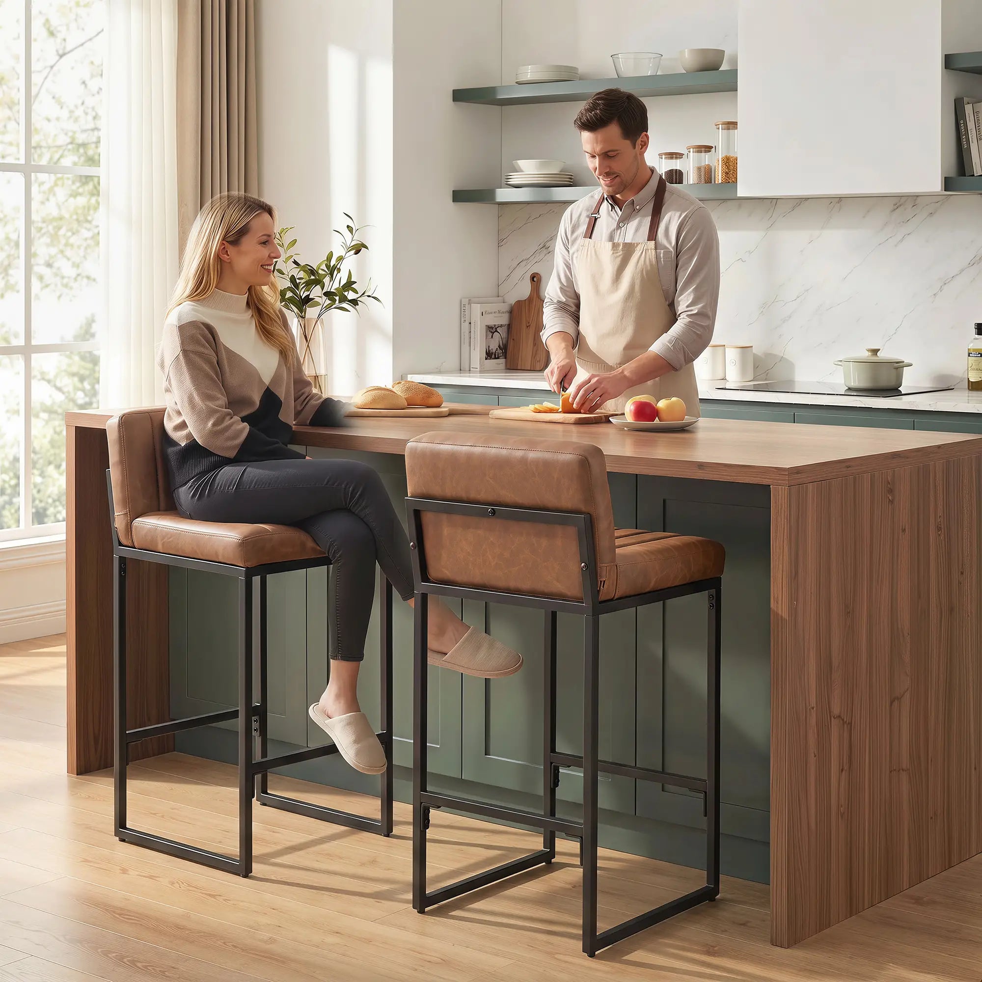 Retro Padded Counter Height Bar Stools, Set of 2, Brown Bar Stools at Gallery Canada