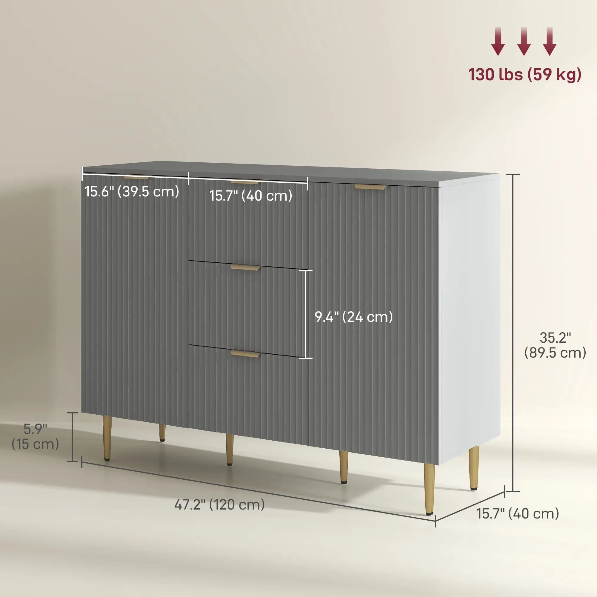 Modern Kitchen Storage Cabinet, 3 Drawers, Adjustable Shelves, Grey Bar Cabinets at Gallery Canada