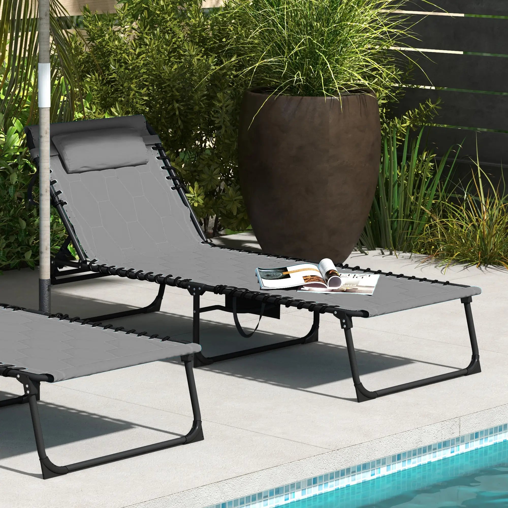 Folding Chaise Lounge, Reclining Back, 25.6