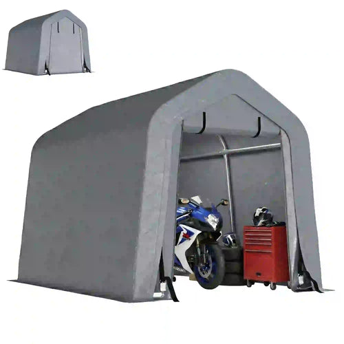 8' x 6' Carport, Sidewalls Roll-Up Door, Outdoor Storage Shelter, Dark Grey