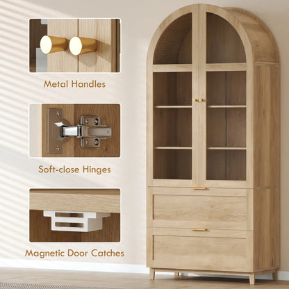 Arched Pantry Cabinet 71" Tall Oak, 2 Drawers, Oak Kitchen Pantry Cabinets at Gallery Canada