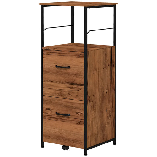 Vertical Filing Cabinet, 2 Drawers, Hanging Bars, Letter and A4 Size, Rustic Brown