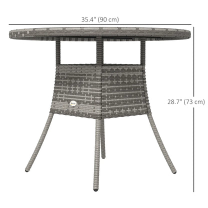 35.4" Outdoor Wicker Dining Table, PE Rattan Patio Furniture, Grey