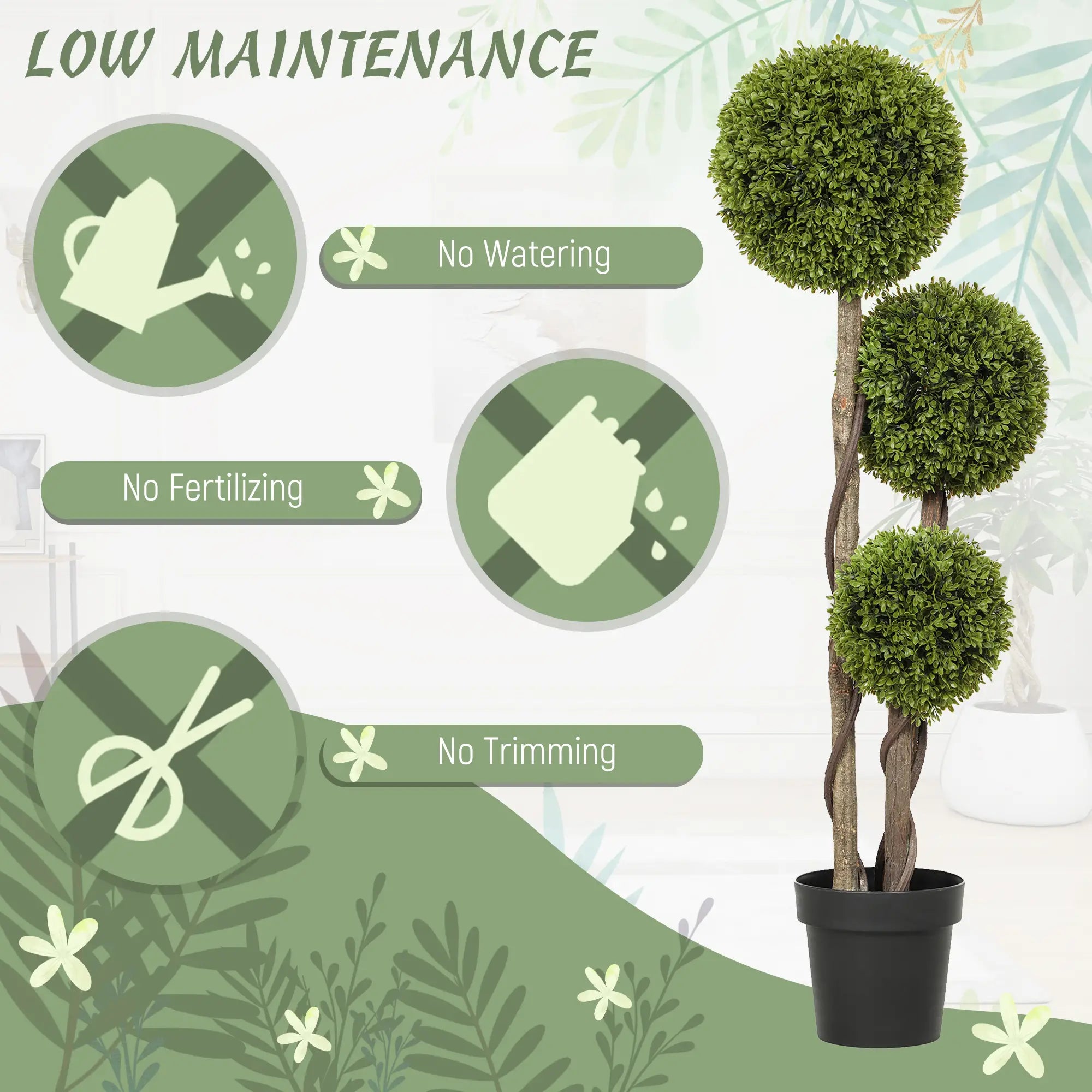 4FT Artificial Boxwood Topiary Tree, Triple Ball, Indoor Outdoor, Green Artificial Trees at Gallery Canada