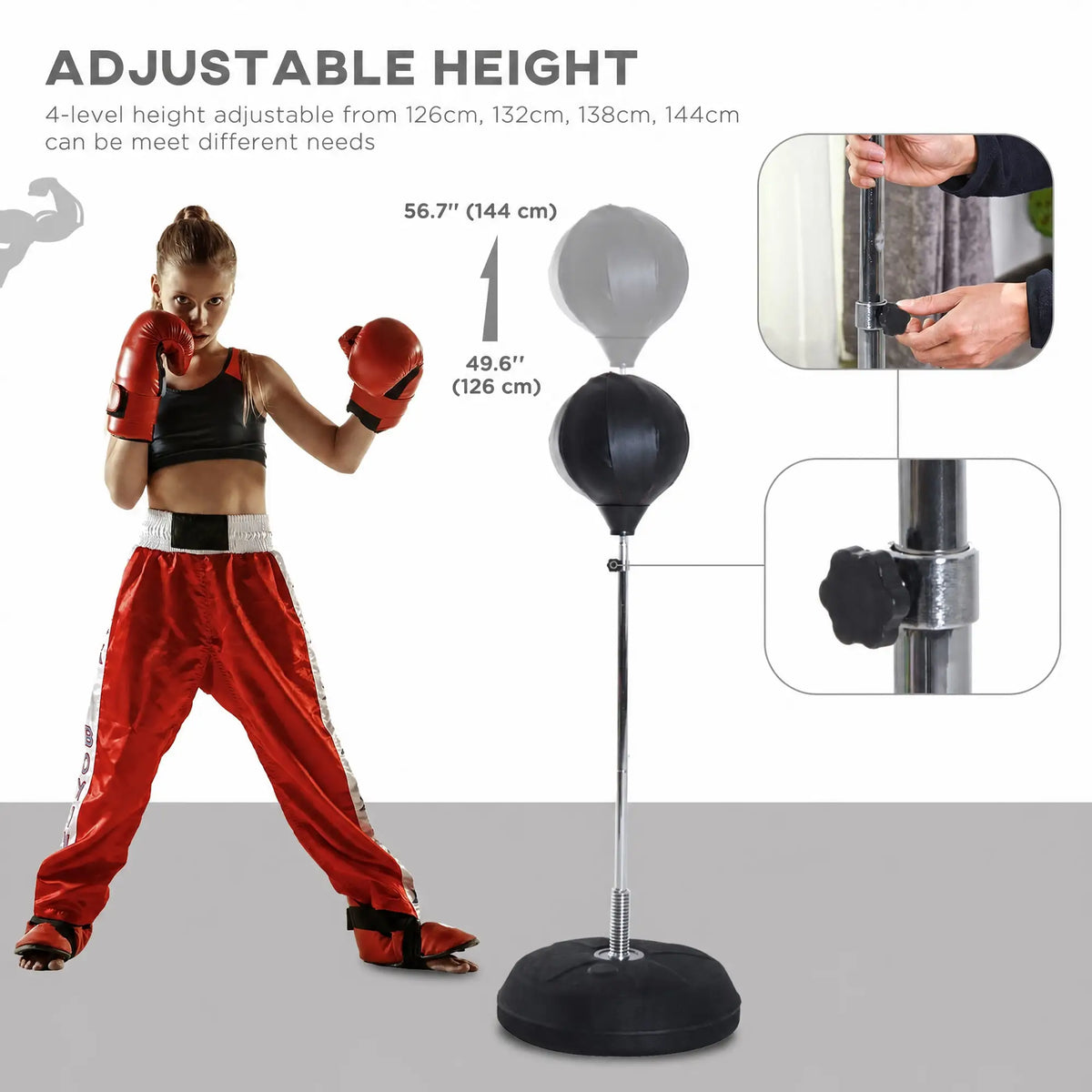 Freestanding Boxing Bag, Adjustable 49.6-56.7in, Black Punching Bag Stands at Gallery Canada