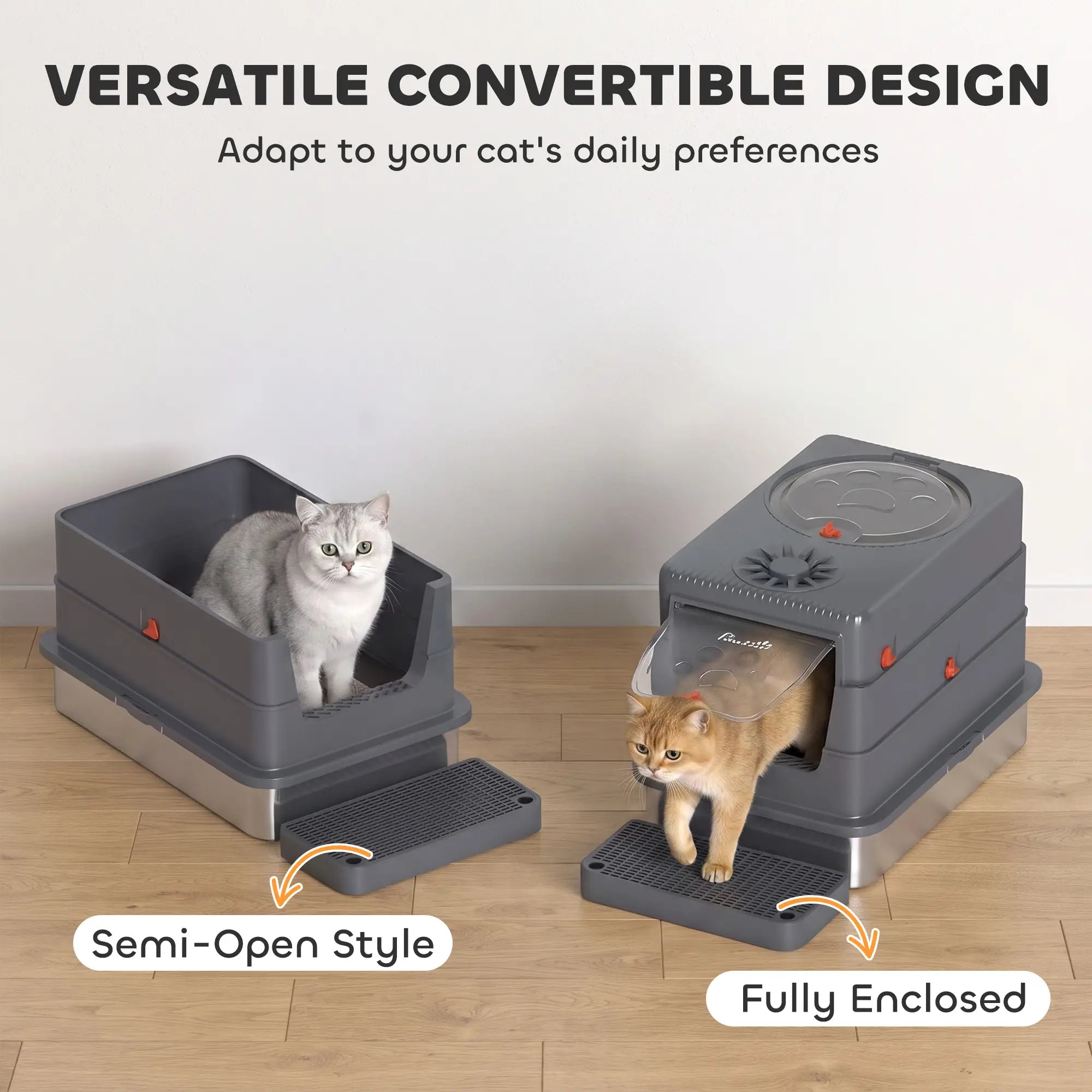 Enclosed Stainless Steel Cat Litter Box with Lid, Grey Cat Litter Box Enclosures at Gallery Canada