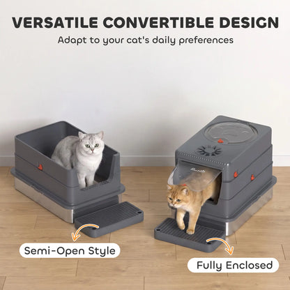 Enclosed Stainless Steel Cat Litter Box with Lid, Grey Cat Litter Box Enclosures at Gallery Canada