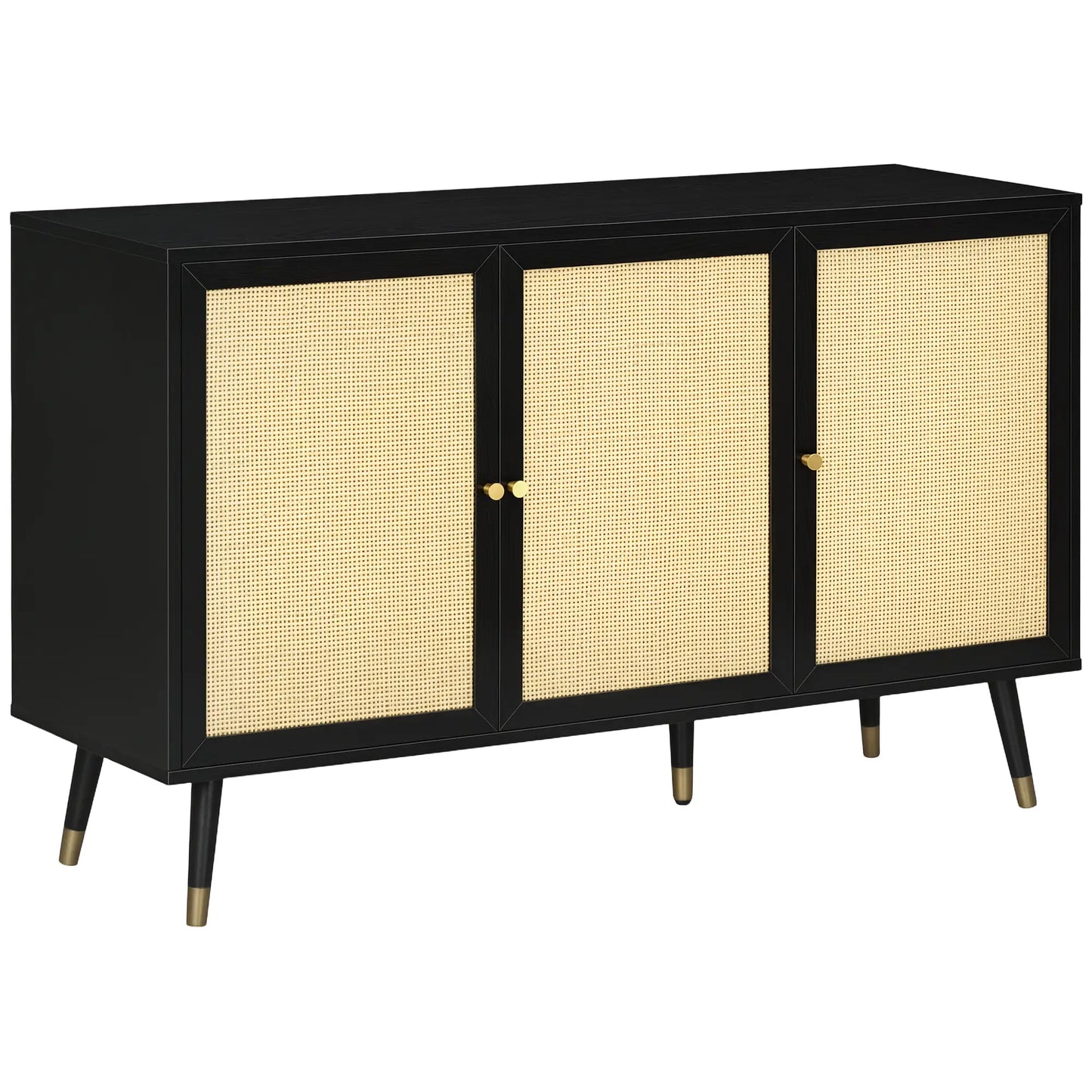 Kitchen Sideboard Cabinet, Boho Storage With Shelves, Wood Legs, Rattan Doors, Black Bar Cabinets Black, Natural at Gallery Canada