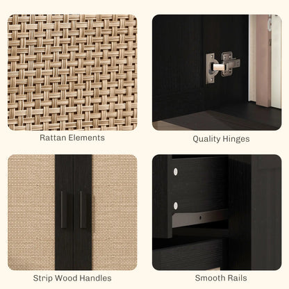Boho Kitchen Sideboard Cabinet, Rattan Doors, Dining Room, Black Storage Cabinets at Gallery Canada
