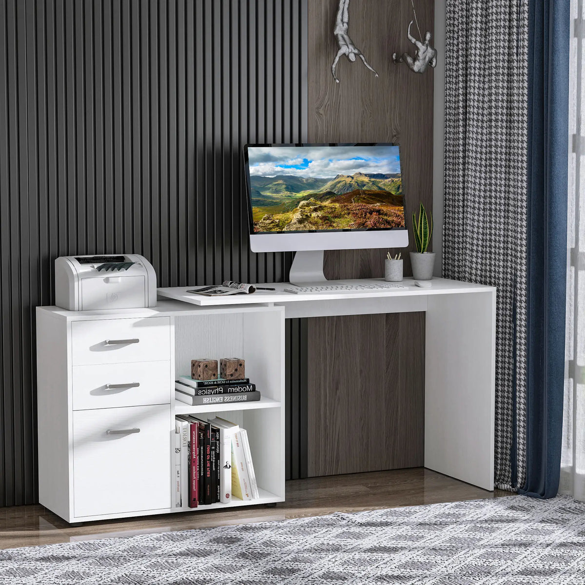 L-Shaped Corner Desk With Storage Shelf, Drawer, White Computer Desks at Gallery Canada