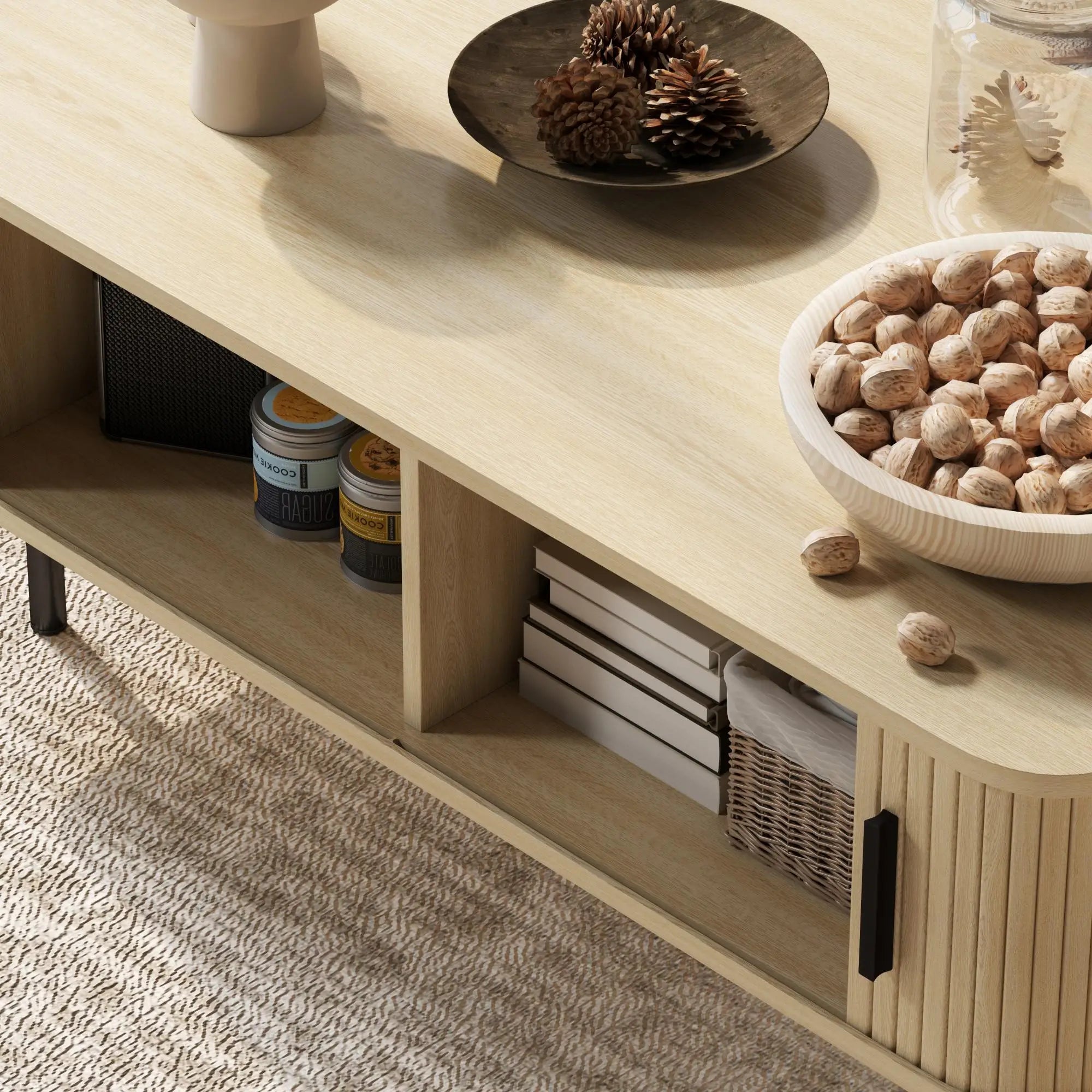 Coffee Table with Storage, Nordic Side Table, Slatted Tambour Doors, Steel Legs, Oak Coffee Tables at Gallery Canada