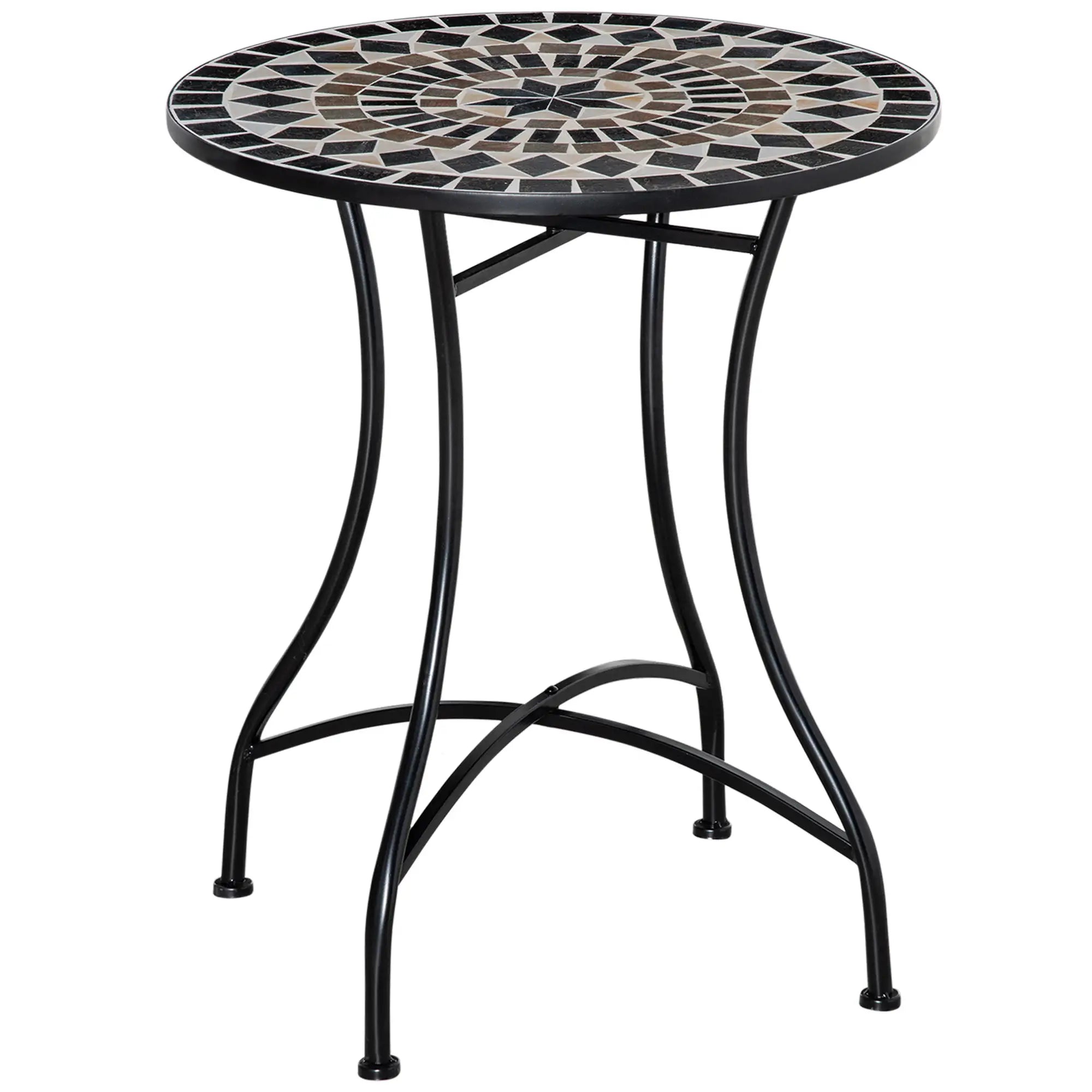 Round Mosaic Patio Table, Metal Frame, Outdoor Garden Furniture, Black Patio Side Tables Black, White at Gallery Canada