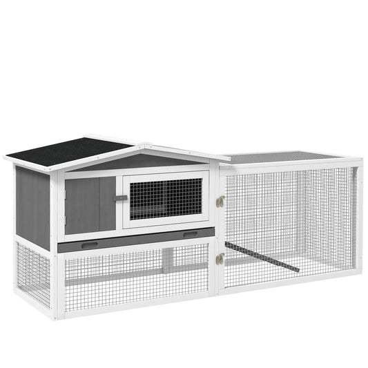 Wooden Rabbit Hutch, Guinea Pig House, Removable Tray, Openable Roof, Grey Rabbit Hutch Light Grey at Gallery Canada