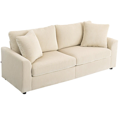 3 Seater Sofa, 83.5" Upholstered Couch, Pocket Spring, Cream White 3-Seater Sofas Cream at Gallery Canada