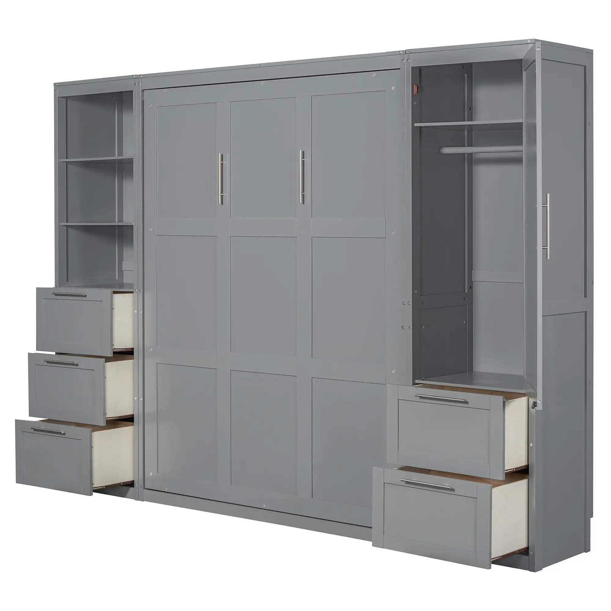 Murphy Bed with Closet, Drawers, Shelves, 120