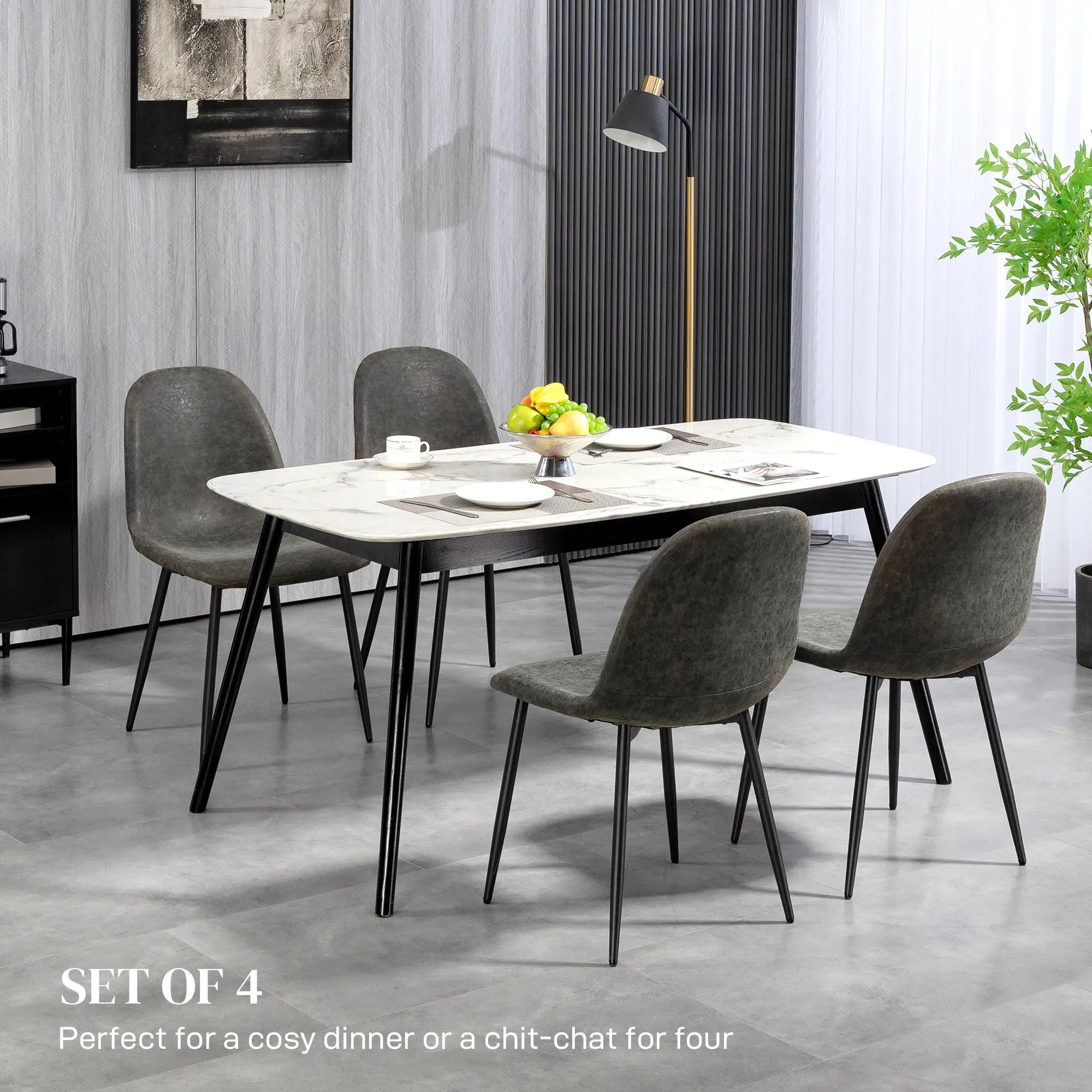 Retro Dining Table Chairs Set of 4, PU Leather Upholstered Bar Stools at Gallery Canada