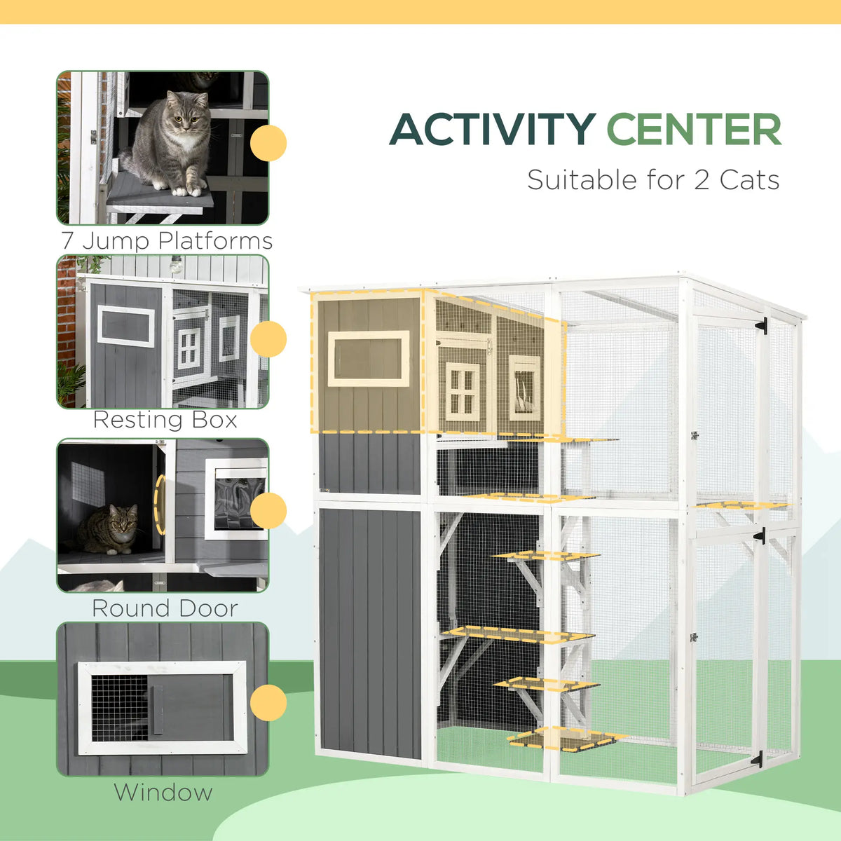 Wooden Cat Catio, 66.5"L Outdoor Cat House, PVC Roof, Multiple Platforms Outdoor Cat Enclosures at Gallery Canada