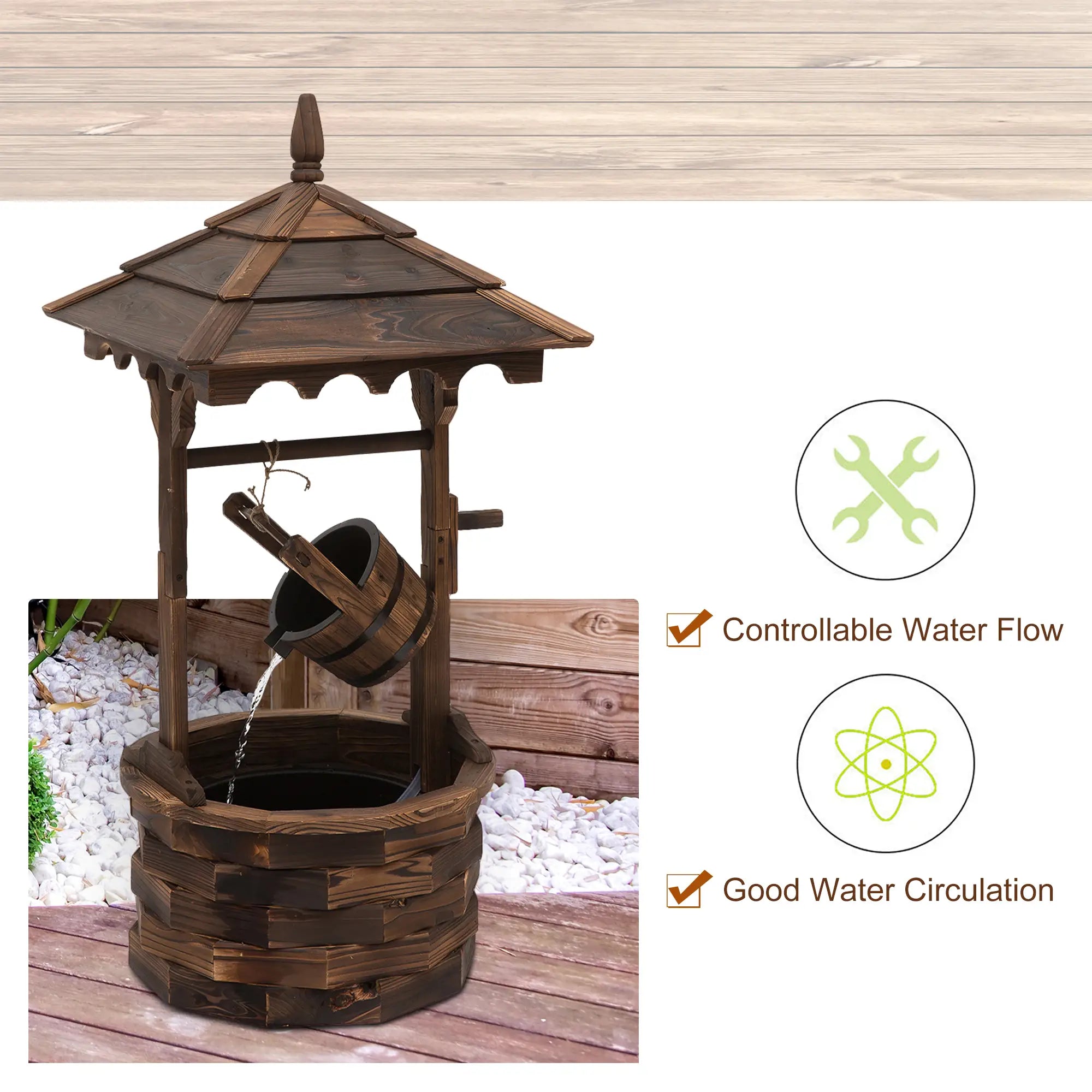 Outdoor Waterfall Fountain With Pump, Natural Wood Wishing Well, 22.5x22.5x47.25 Water Fountains at Gallery Canada