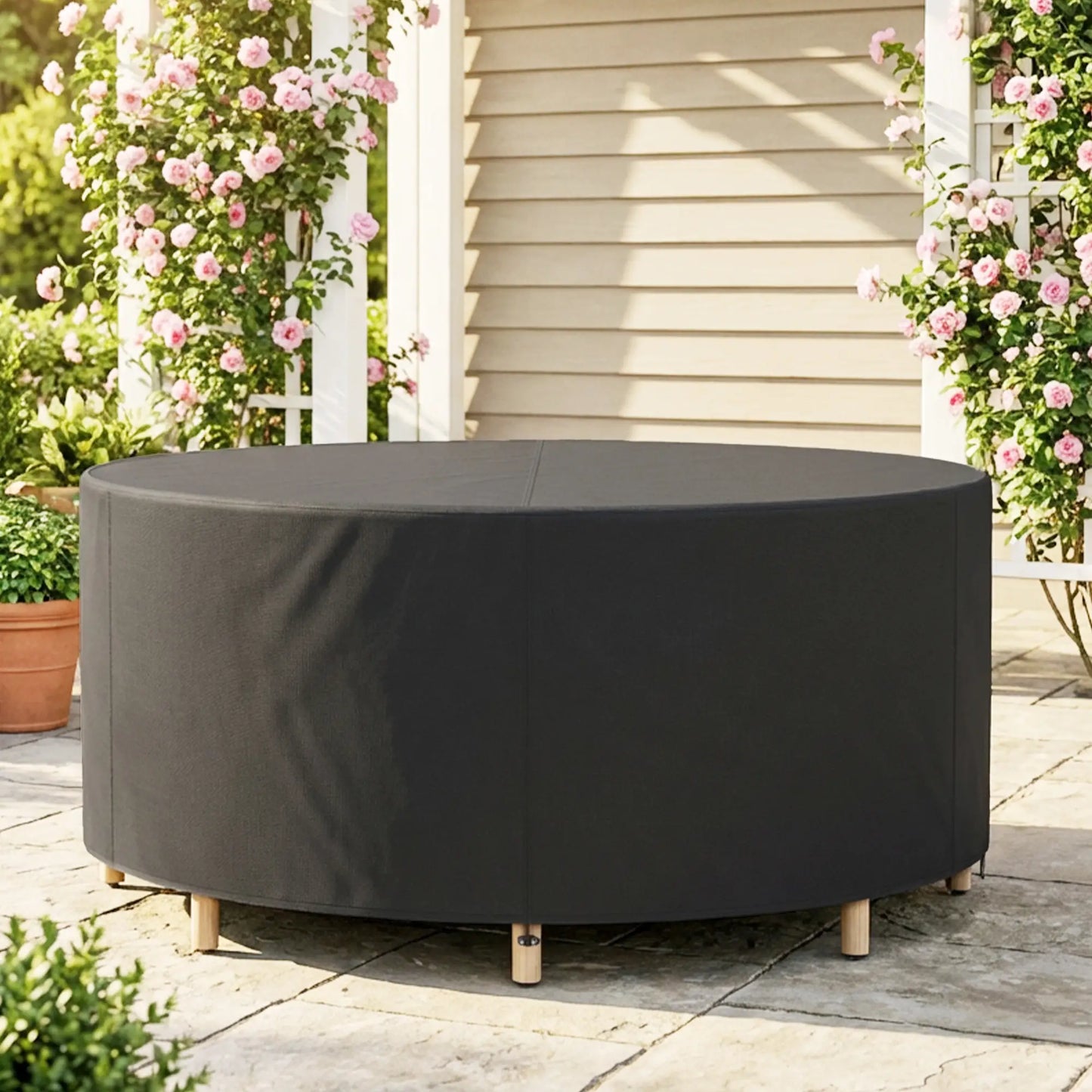 Heavy Duty Outdoor Patio Furniture Cover, Waterproof 84.3" Dia. x 27.6"H, Black Patio Furniture Covers at Gallery Canada