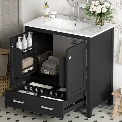 30" Bathroom Vanity, Single Undermount Sink, Soft-Close Doors, Black+White Sink Cabinets at Gallery Canada
