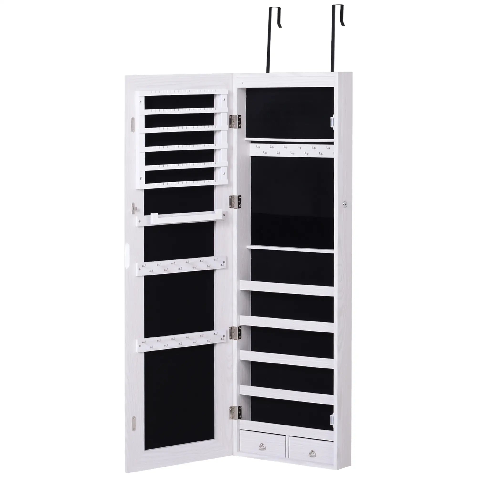 Mirror Jewelry Cabinet with LED Lights, 2 Keys, Wood Grain Grey, Grey Jewelry Armoire & Jewellery Mirror Cabinets at Gallery Canada