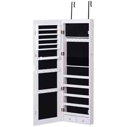 Mirror Jewelry Cabinet with LED Lights, 2 Keys, Wood Grain Grey, Grey Jewelry Armoire & Jewellery Mirror Cabinets at Gallery Canada
