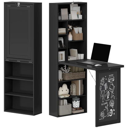 Fold-Out Convertible Office Desk, Wall Mount Computer Desk, Blackboard, Side Shelf, Black Computer Desks at Gallery Canada
