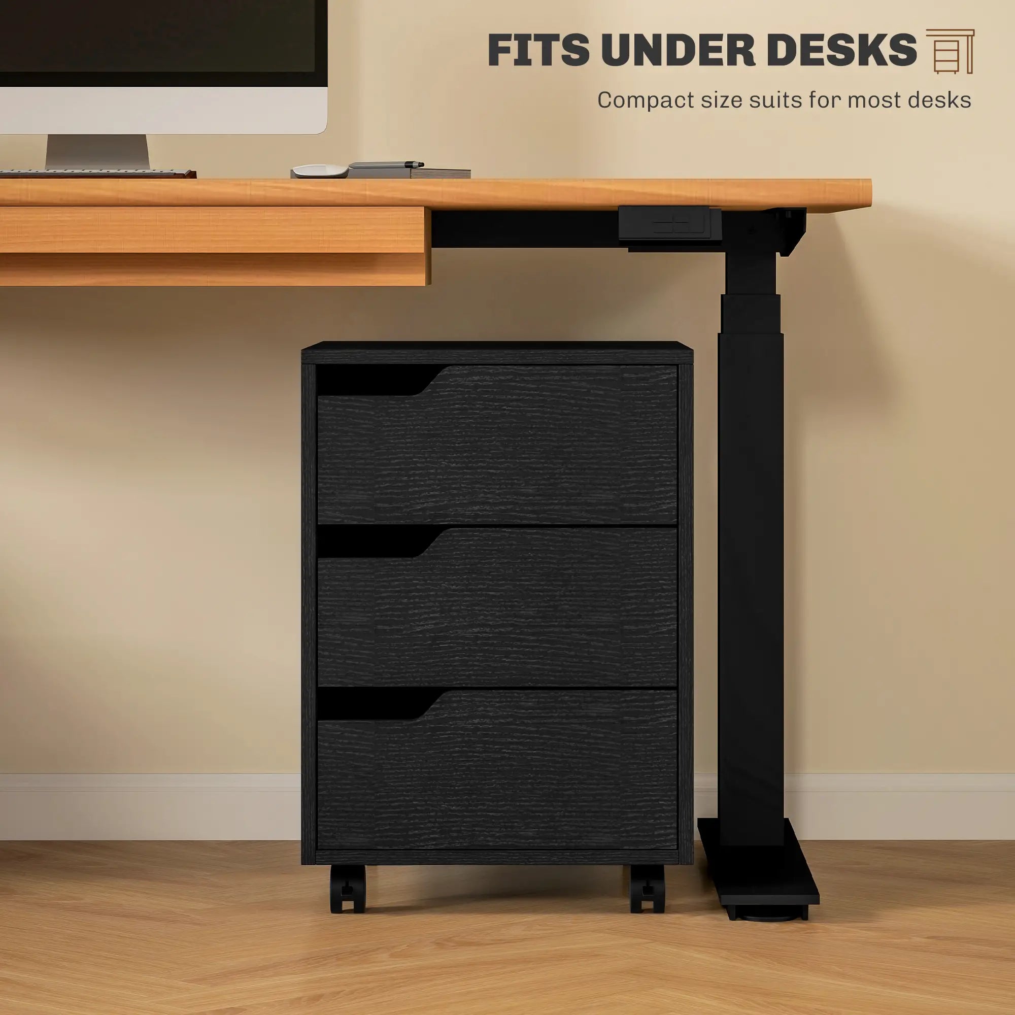 3 Drawer File Cabinet, Vertical with Wheels, Mobile Printer Stand, Black Office Cabinets & Cupboards at Gallery Canada