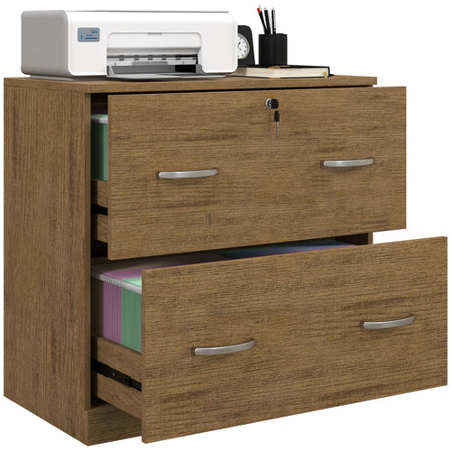 2 Drawer File Cabinet with Lock, Hanging Bar, Letter Size, Light Brown