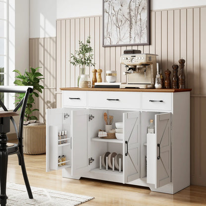 47" Buffet Cabinet, Farmhouse Sideboard, 3 Drawers, Adjustable Shelves, White Bar Cabinets at Gallery Canada