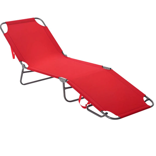 Folding Outdoor Lounge Chair, Portable Reclining Beach Lounger, Breathable Mesh, Red Lounger Chairs Red at Gallery Canada