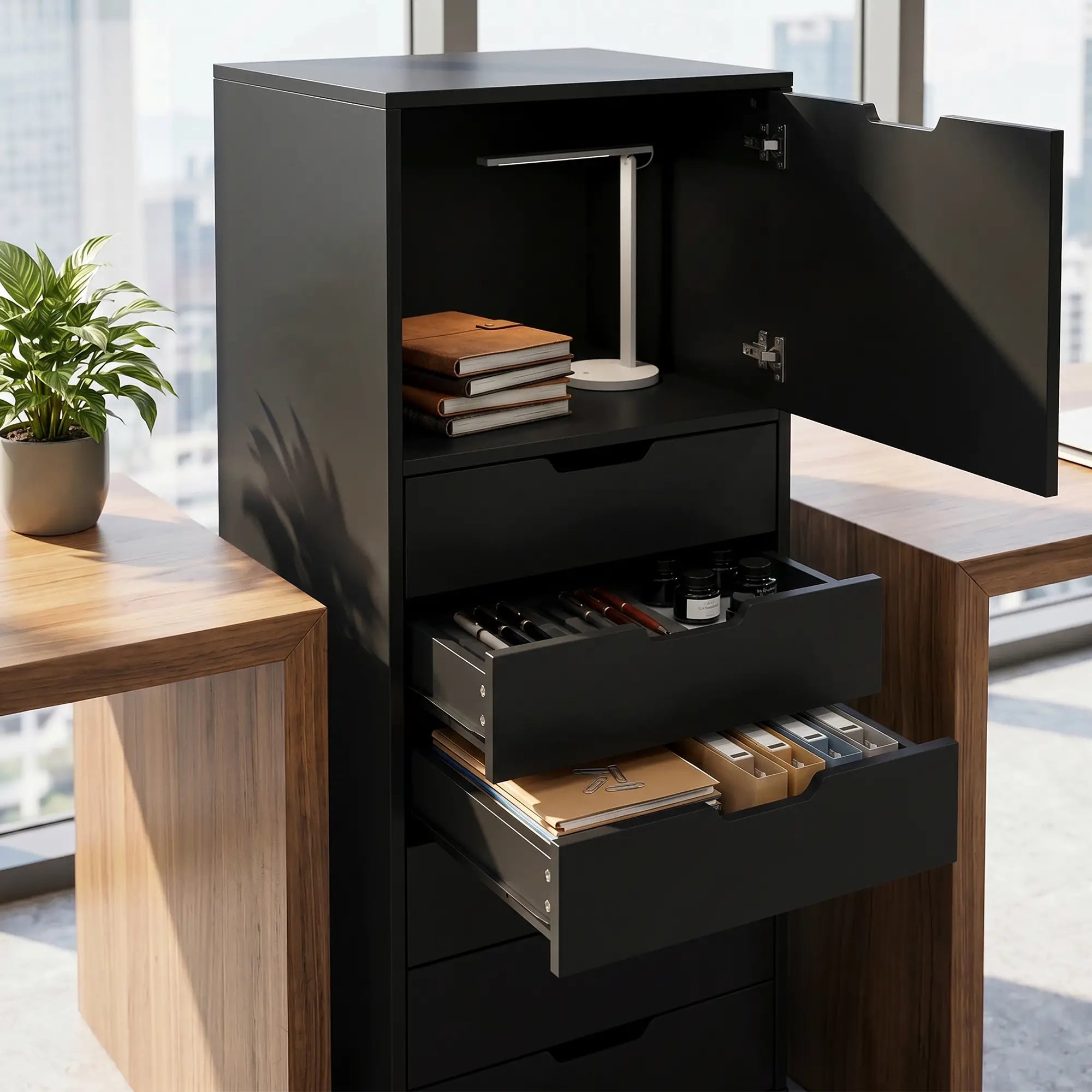 Mobile File Cabinet With 5 Drawers, Black, Black Office Cabinets & Cupboards at Gallery Canada