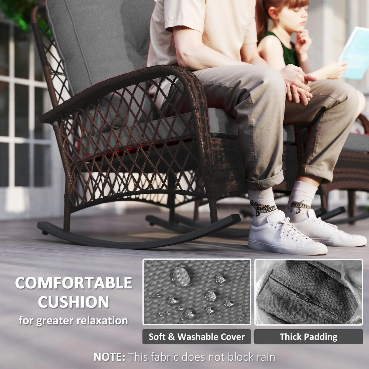Outdoor Wicker Rattan Rocking Chair Set of 2, Patio Rocker with Cushions, Grey Outdoor Rocking Chairs at Gallery Canada