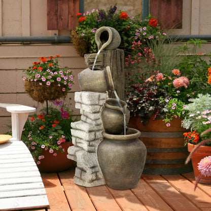 4-Tier Rustic Resin Outdoor Waterfall Fountain, Adjustable Flow Water Fountains at Gallery Canada