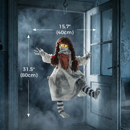 Halloween Animated Creepy Girl Swing, Light-Up Eyes, Sound