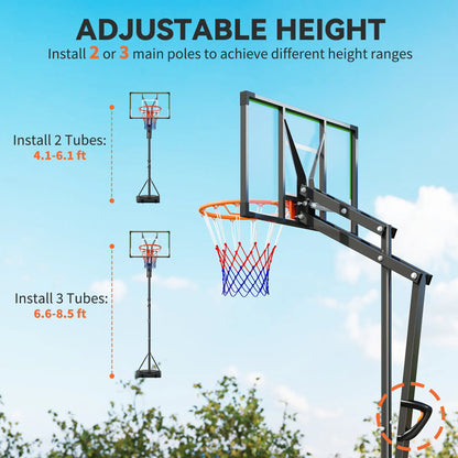 Adjustable Basketball Hoop, 4.1-8.5ft, 33" Shatterproof Board, 18" Rim Basketball at Gallery Canada