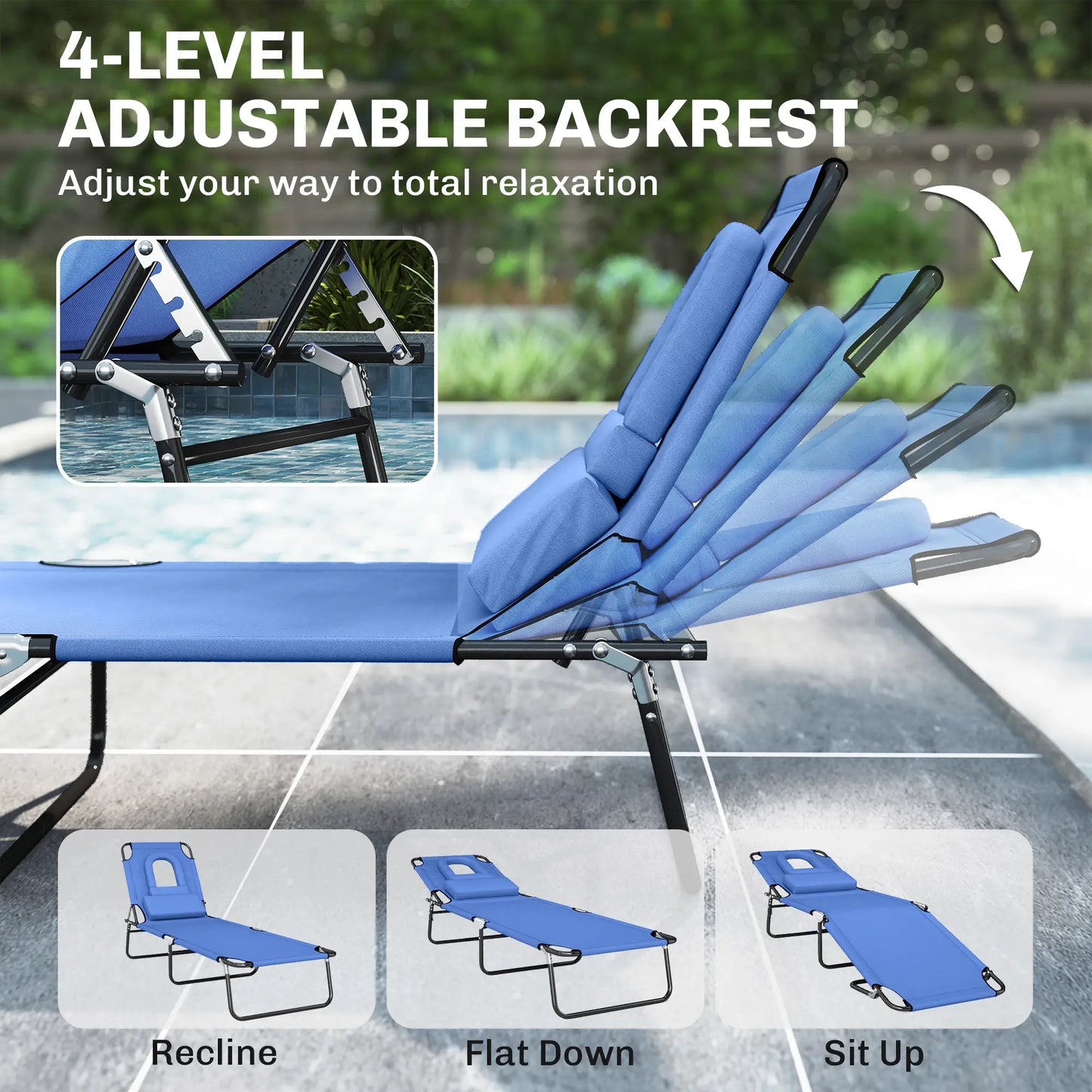 Adjustable Outdoor Lounge Chair, Folding Chaise with Face Hole, Blue Lounger Chairs at Gallery Canada