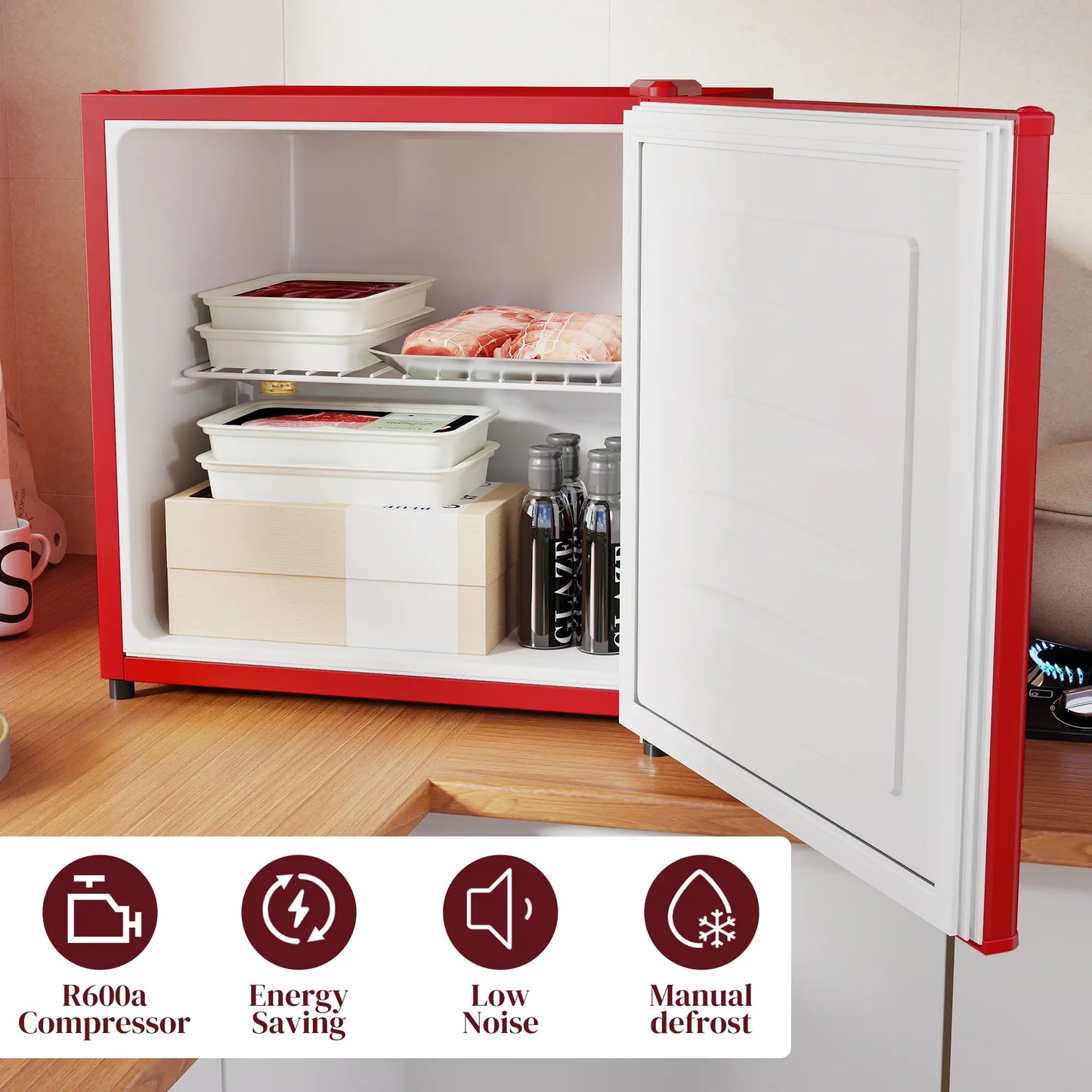 1.1 Cu. Ft. Mini Freezer, Compact Upright, Reversible Door, Removable Shelf, Adjustable Temp, Red Small Kitchen Appliances at Gallery Canada