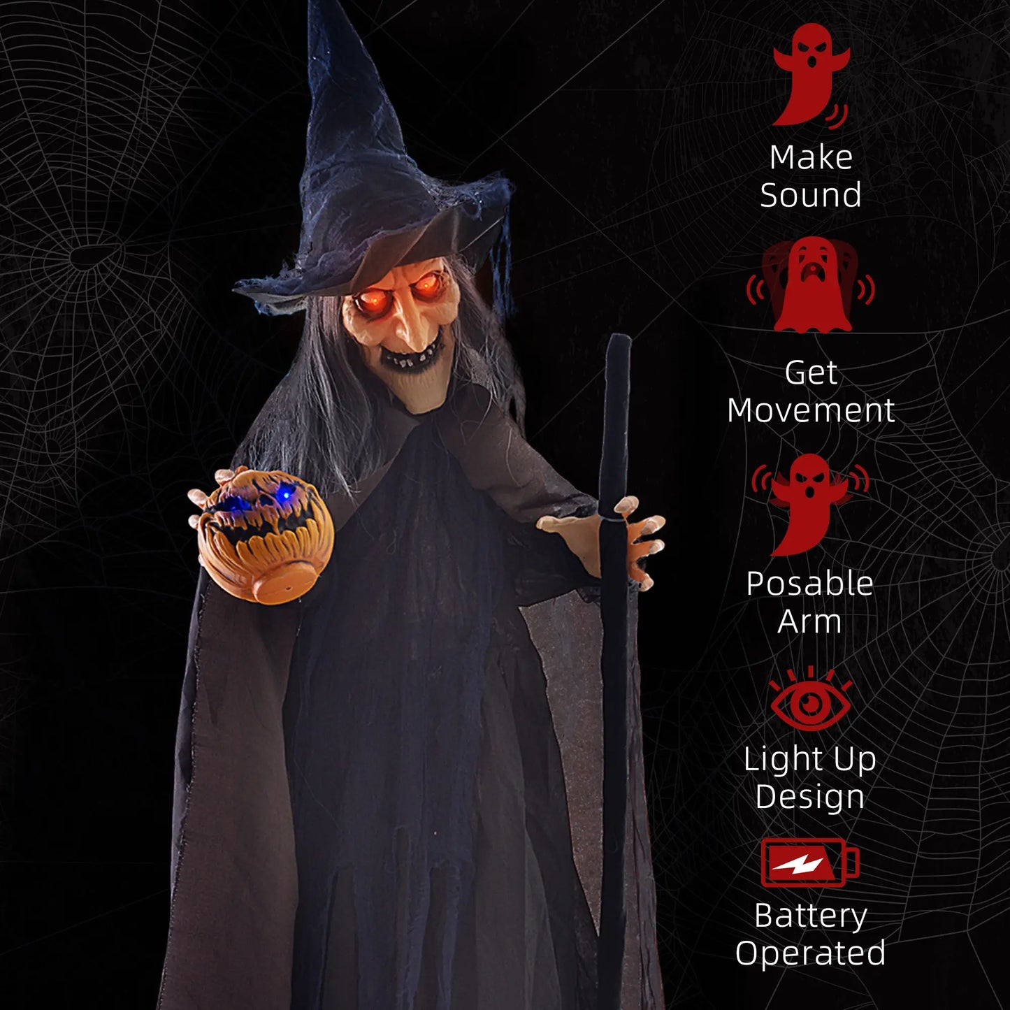 6.2' Animatronic Witch with Broomstick, Halloween Decoration, Motion Activated Halloween Decorations at Gallery Canada