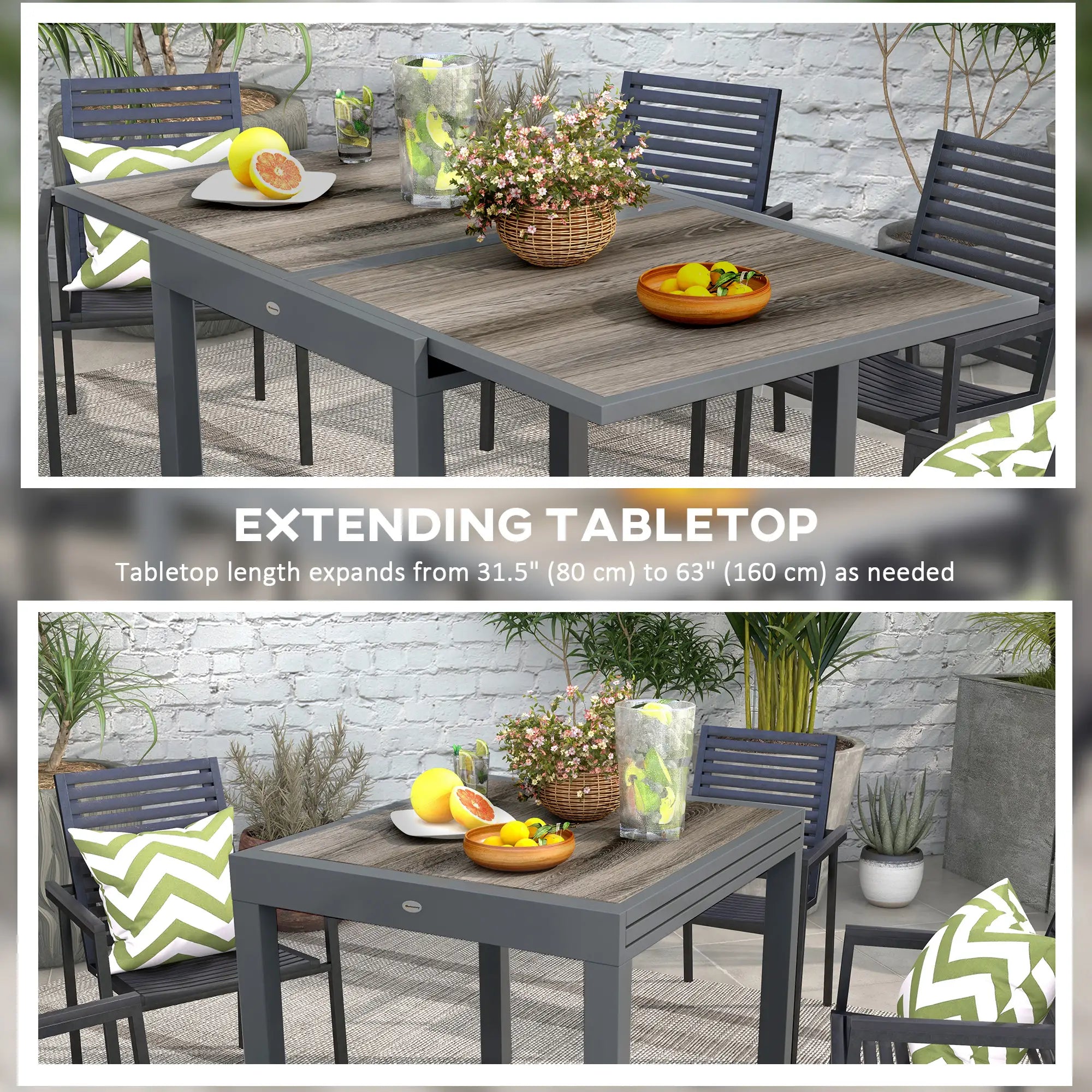 Extendable Dining Table, Rectangular Outdoor Table, Aluminum Frame, Plastic Top, Beige Patio Dinning Tables at Gallery Canada