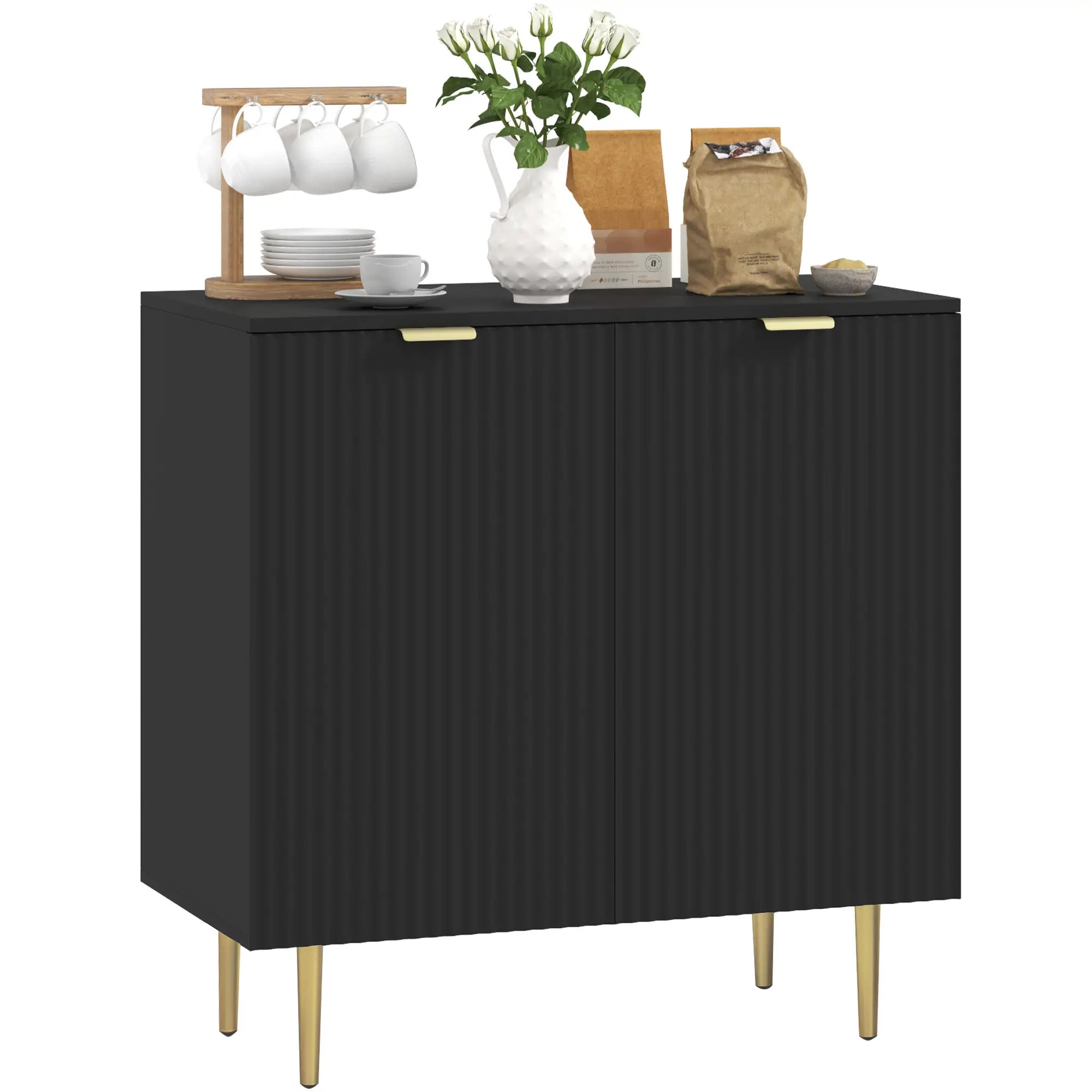 Modern Kitchen Storage Cabinet, Adjustable Shelves, Metal Legs, Black Bar Cabinets at Gallery Canada