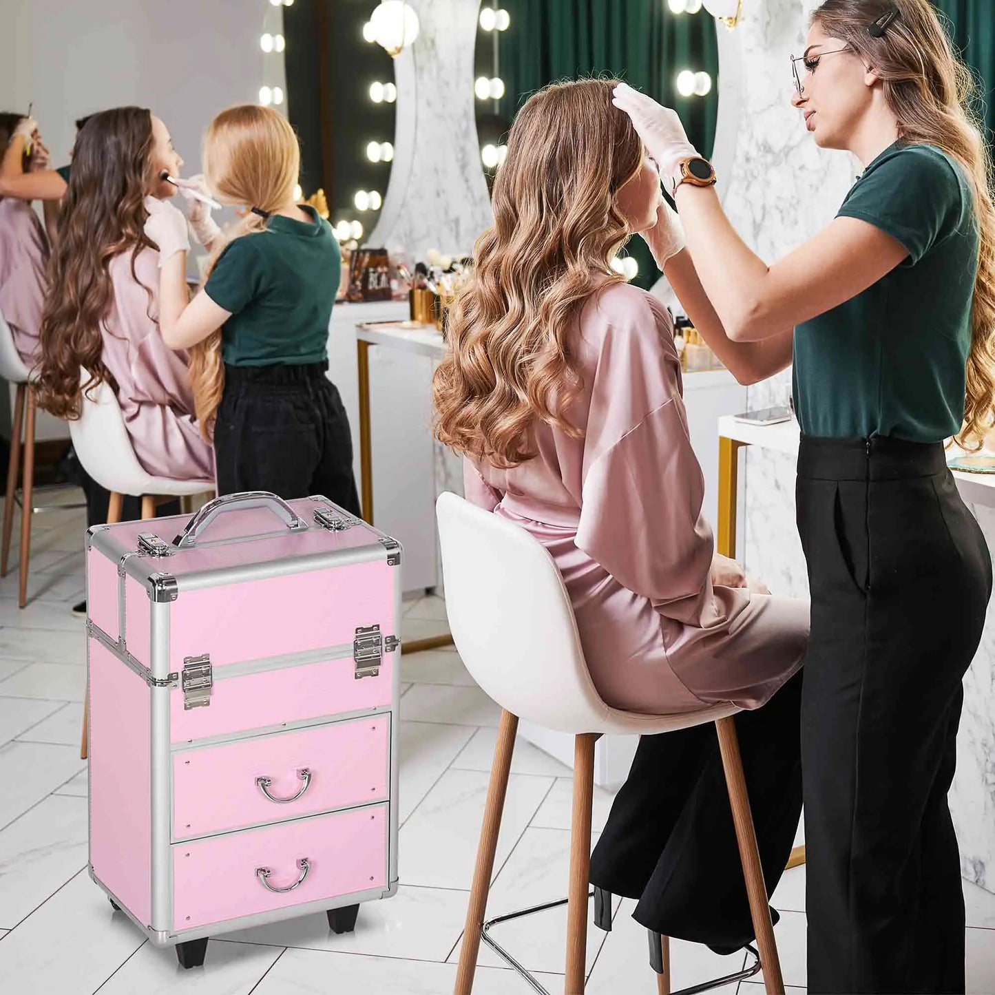 Rolling Makeup Train Case, Large Storage Cosmetic Trolley, Lockable Travel Cart Trunk Makeup Cases at Gallery Canada